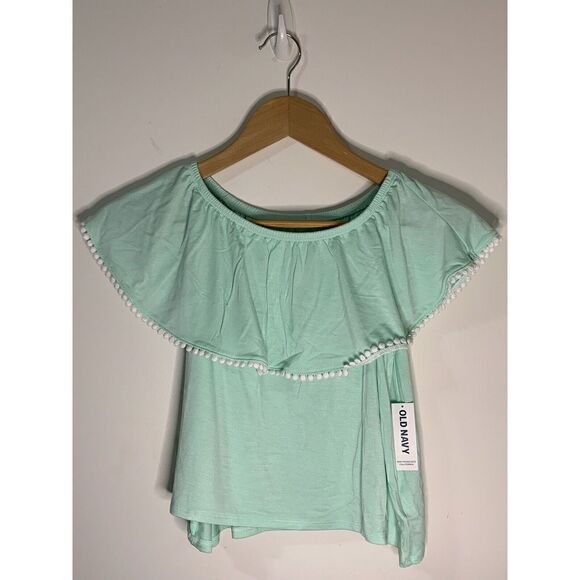 Girls Old Navy Mint Green Off the Shoulder Short Sleeve Blouse Top Size M 8 - Picture 1 of 3